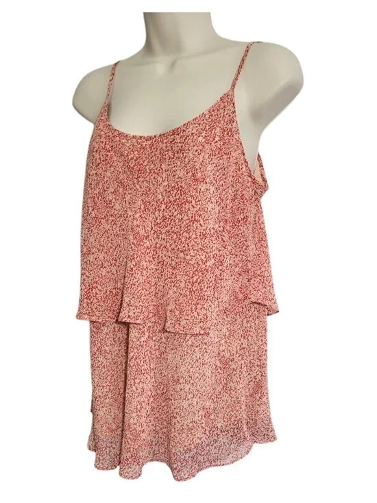 CAbi Red & Cream Paprika Ruffled Tiered Lined Cami Top - Women's M - Picture 2 of 5